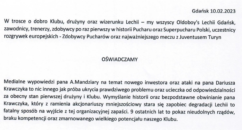 Oświadczenie Oldboys Lechia dotyczącej sytuacji w klubie